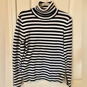Tommy Hilfiger Womens Small Navy and White Turtleneck Long Sleeve Sweater
